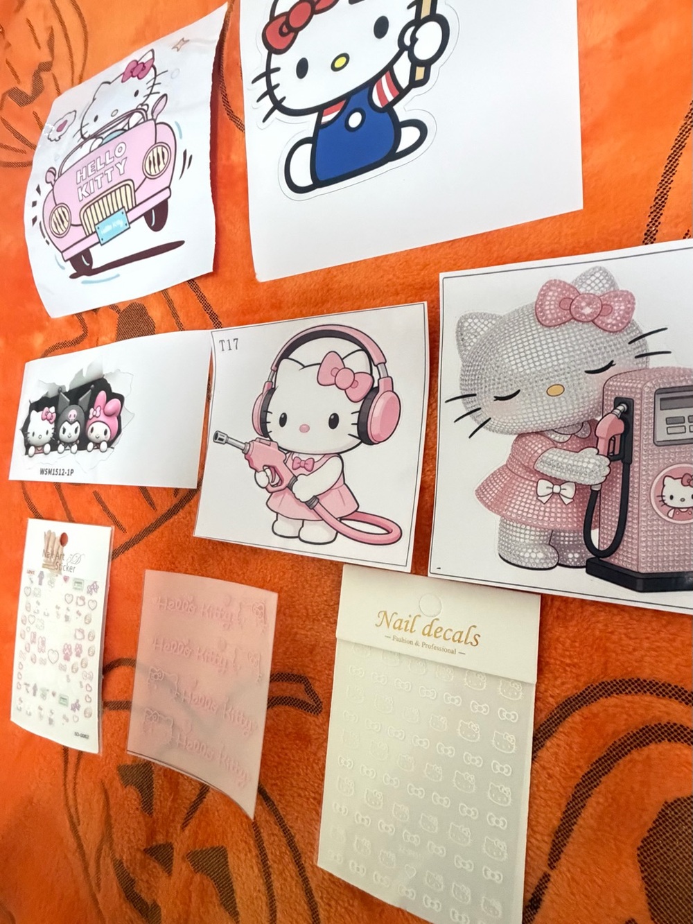 Bundle car stickers Hello Kitty and Pink and White Nail Decals Set
